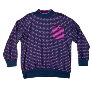 VTG Gitano Womans Sweater Size 16W Black Pink Chest Pocket Geometric Print - Picture 1 of 3