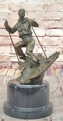 Bronze Sculpture Ski Skier Sport Olympic Trophy Hot Cast Marble Base Figure Gift - Image 1 of 4
