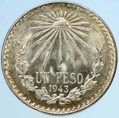 Moneda de 1 peso de plata antigua mexicana gorra libertad águila grande 1945 Mo MÉXICO i97404 Foto 1 de 3