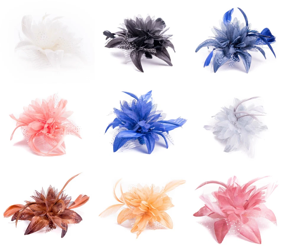 Flower Feather Comb Fascinator Wedding Races Proms Bridal Hair Accessory - Image 1 of 1