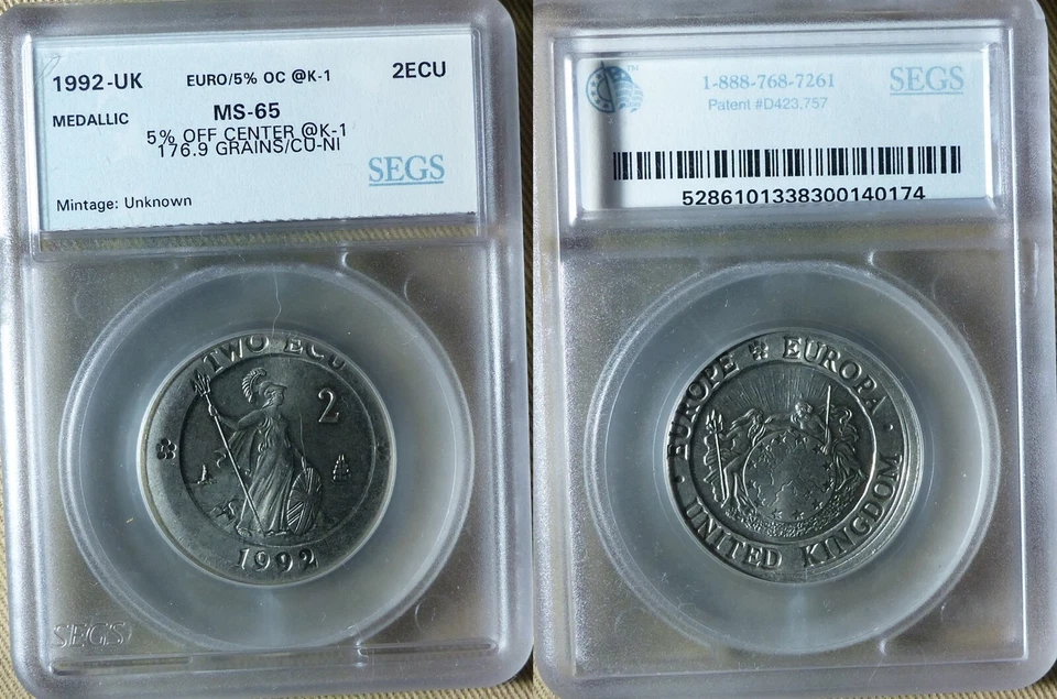 Error:Europa Pattern 1992 UK 2 Ecu 5% Off Center MS65 CT197 - Image 1 of 1