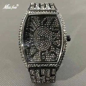 MISSFOX Luxury Black Men's Watches With Diamond Vast Dial Male Quartz Wristwatch - Picture 1 of 28