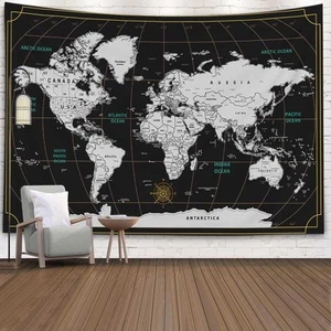 CAPSCEOLL Mapa del Mundo Tapiz Pared 40L" x 30W", Negro Blanco 2 - Imagen 1 de 4