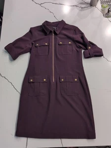 Sharagano Utility Dress Pockets Roll Tab Sleeve Purple Size 14 - Picture 1 of 13