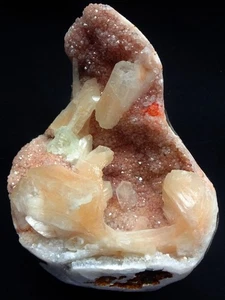 STILBITE BOWS W/ GREEN APOPHYLLITE CRYSTAL IN PINK MATRIX SEMI GEODE MINERALS SP - Picture 1 of 4