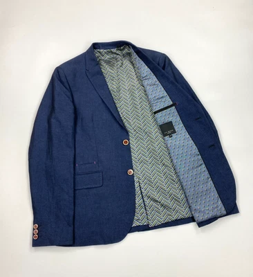 Blazer Ted Baker London azul y negro para hombre talla 3 pequeña S 38S lino algodón B Foto 1 de 4