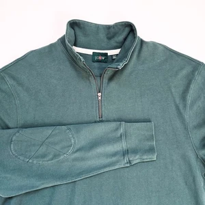 Usado en Excelente Condición J Crew Oarsman Pullover Para Hombres XLT Verde 1/4 Cremallera Sudadera Parche en el Codo De Colección - Imagen 1 de 7