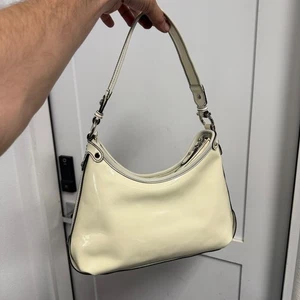 Salvatore Ferragamo Patent Leather Hobo Bag Cream White Shoulder Bag Silver tone - Picture 1 of 19