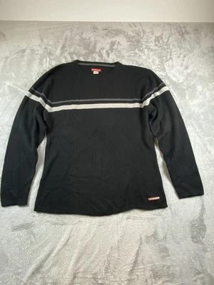 复古 Union Bay 100% 丙烯酸毛衣男式大号黑色带灰色条纹 — 第 1/4 张图片