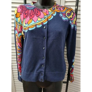 Lilly Pulitzer Navy & Multicolor Cardigan Buttoned Down 100 % Cotton M - Picture 1 of 22