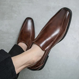 38-46 Mens Slip on Formal Dress Business Casual Party Wedding Shoes Faux Leather - Picture 1 of 16