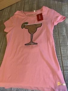 Camiseta para mujer GUESS Los Angeles manga corta mediana rosa dorada verde nueva con etiquetas - Imagen 1 de 5