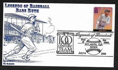 #3408h 33c Baseball Legend -Babe Ruth- CL Cachets FDC - Image 1 of 2