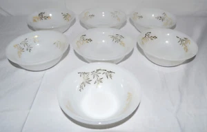 Federal Glass Milk Glass Fruit Bowls Gold Leaf Pattern Lot of 7 - Picture 1 of 3