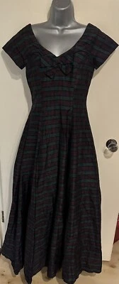 Vestido largo vintage Monzón Crepúsculo rojo y verde seda tartán talla 10 Foto 1 de 4