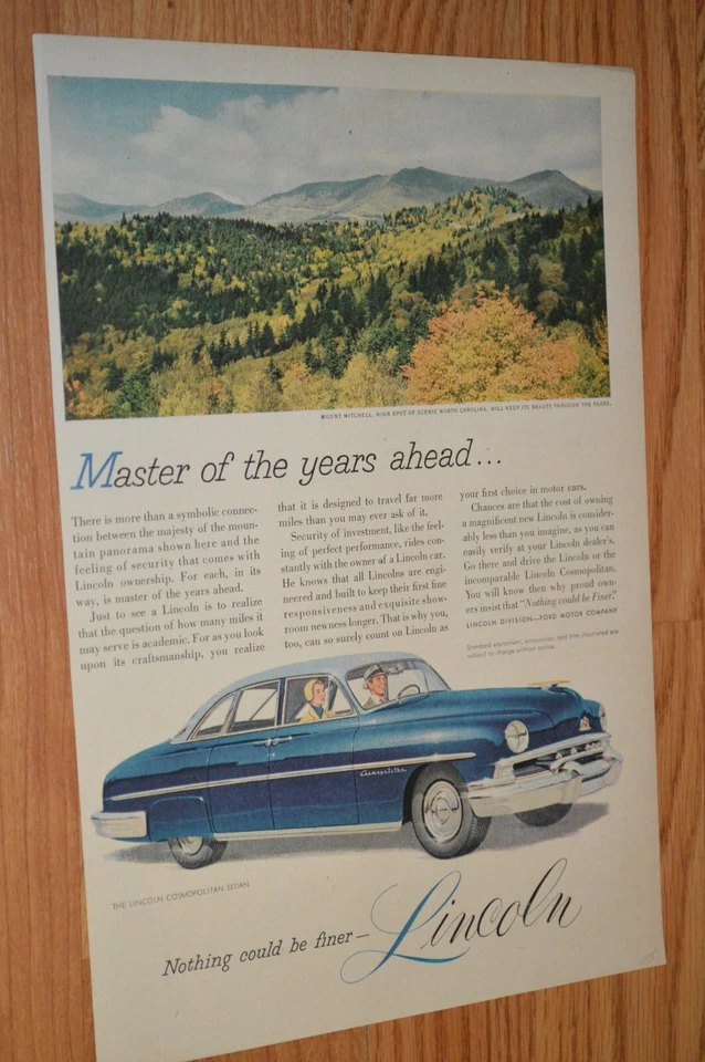 1951 LINCOLN COSMOPOLITA ORIGINAL VINTAGE ANÚNCIO IMPRESSO-51 - Imagem 1 de 1