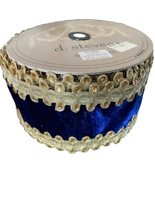 D Stevens Ribbon 4” x 10yard blue velvet gold Velvet wire jeweled - New- Rare - Picture 1 of 4