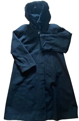Donnybrook Women's Vintage Wool Coat Black 10 Petite Rabbit Fur Trim Hood Lined - Image 1 of 4