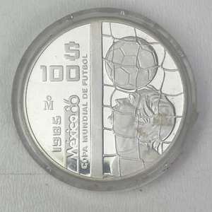 1985 MEXICO FIFA World Cup 1986 Football Soccer Proof Silver $100 Coin - Picture 1 of 9