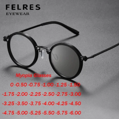 Men Metal Round Photochromic Myopia Nearsighted Glasses Outdoor Sport Sunglasses - Image 1 of 4