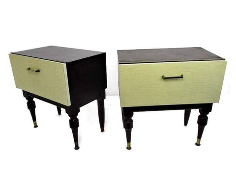 Pair Couple Double Vintage Nightstands End tables Mid Century Modern Wood Retro Cover