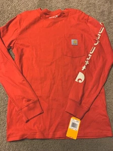 NWT Carhartt Long Sleeve Graphic Pocket T Shirt Boys Size 14 16 Lava Orange - Picture 1 of 3