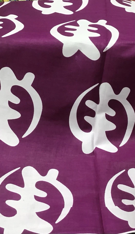 Tela estampada africana, púrpura, blanco, Gye Nyame Foto 1 de 1