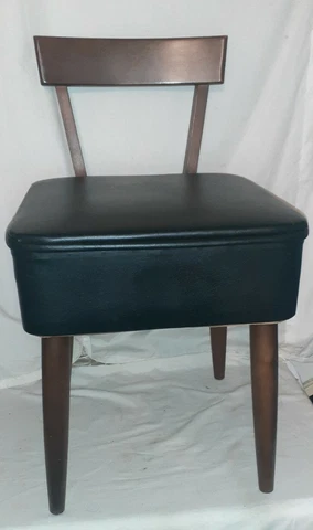 Black Sewing Chair Stool W Storage Seat Walnut Wood Mid-Century Danish Vintage Cover