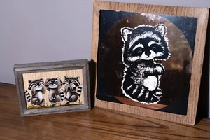 Raccoon Lot 12in Raccoon Mirror 8x6 BANMAN signed reverse painted glass 2pc Lot - Picture 1 of 7