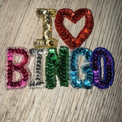 Vintage BINGO Game I Love Bingo Sequin Sew On Applique Patch 3” X 4” - Image 1 of 3