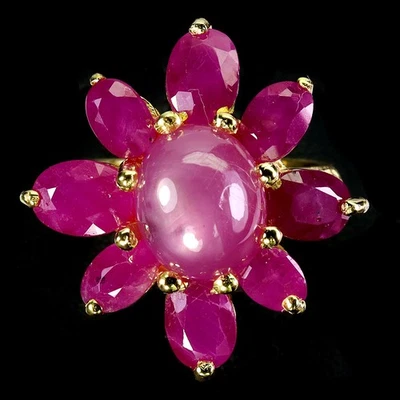 925 Sterling Silver Ring Oval Ruby 11x9mm Sapphire Flower Gemstone Jewelry 7.5 - Image 1 of 4