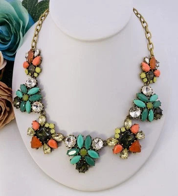 Ожерелье Stella & Dot сине-зеленое и оранжевое золотистое нагрудник ожерелье 19–21 дюйм - Изображение 1 из 4