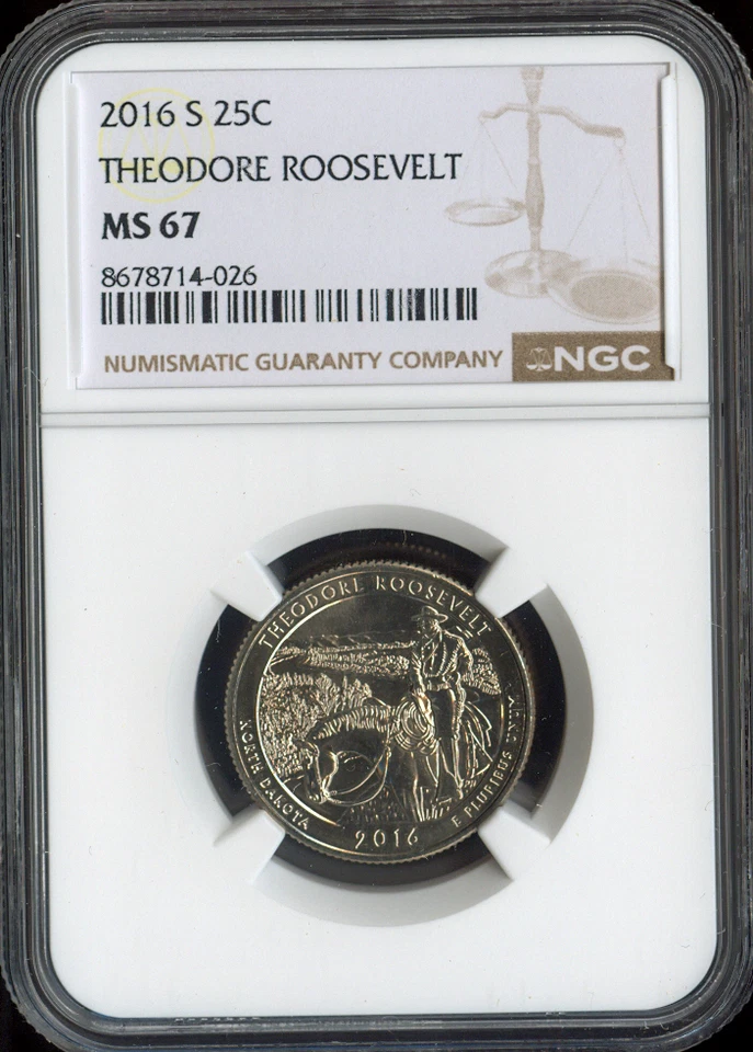 2016 S THEODORE ROOSEVELT QUARTER NGC MS67 SPOTLESS  . - Image 1 of 2