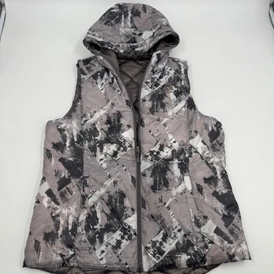 Gerry Women's Reversible Puffer Vest Hooded Black Gray Abstract Print Full Zip L - Image 1 of 4