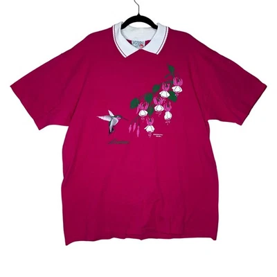 Camisa Polo Morning Sun Colibrí Fucsia Rosa Cuello Mujer XL Hecha en EE. UU. Foto 1 de 4