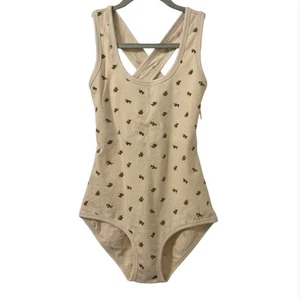 Arq Cleo Leo Bodysuit Medium Calico Yellow Dainty Organic Cotton NWT Made In USA - Picture 1 of 5