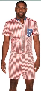 Tipsy Elves USA Flag Romphim One Piece Romper Mens Size S Button Up Short Sleeve - Picture 1 of 5