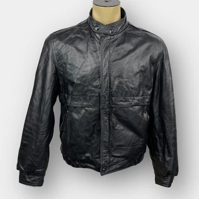 Sears Black Leather Thinsulate Bomber / Moto Jacket Size 42 Large - Image 1 of 4