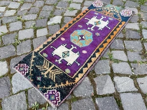 Fußmatte Teppich, Boho Deko, Handarbeit Teppich, Wohndeko, Teppich, Wollteppich 1,1 x 3,1 ft - Bild 1 von 8