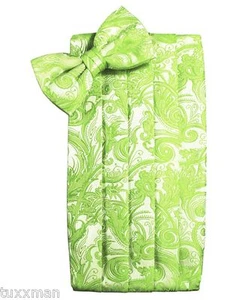 NEW Men's Cardi Lime Paisley Tuxedo Tux Cummerbund Bow tie Hankie.TUXXMAN - Picture 1 of 2