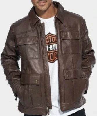 Harley-Davidson 男式 XL Portage MidWeight 皮革夹克棕色 98002-22VM $425 — 第 1/4 张图片