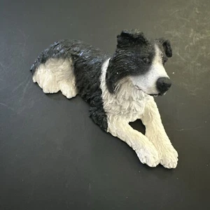 Border Collie Figurine Black White Resin Laying Down 3.5 Inches Miniature Figure - Picture 1 of 11