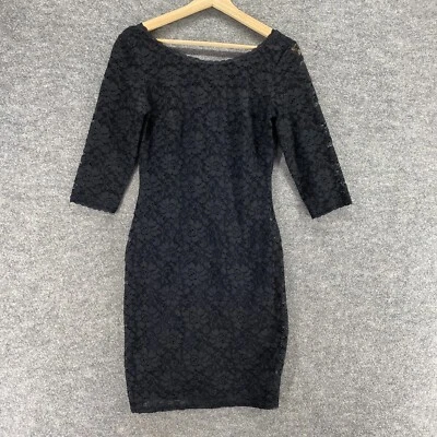 Vestido Laundry by Shelli Segal Mujer 4 Negro Floral Crochet Funda Midi Cremallera Foto 1 de 4