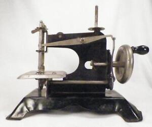 Toy Sewing Machine Black Tin Silvertone Metal Childs 1940s Vintage
