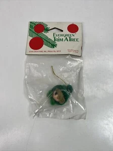 Vintage immergrüne Borte ein Baumschmuck Elfe Holz Puppenkopf grün - Bild 1 von 3