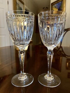 Pair Waterford Marquis Hanover Cut Crytal Wine Goblets Signed 7 5/8” - Picture 1 of 9