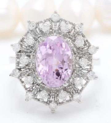 5.01克拉天然粉红色昆石和钻石14K纯白金女式戒指 — 第 1/4 张图片