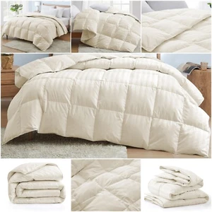 Luxury Premium Soft Stripes Ivory Comforter Goose Down Alternative Twin Size - Picture 1 of 13