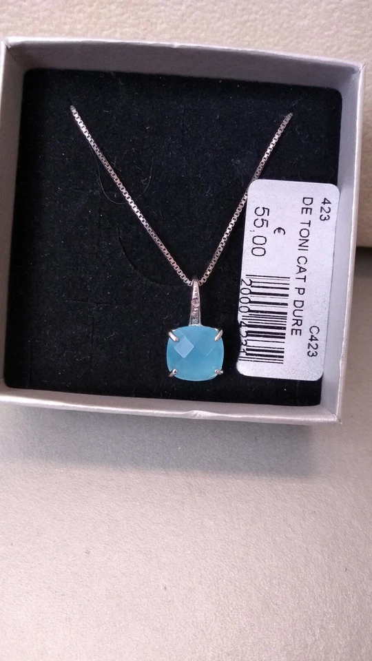 Collana in argento 925 con pietra topazio celeste e zirconi - Immagine 1 di 1