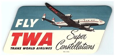 Etiqueta Luggage Airlines World Trans Vintage Super Constellations TWA Avião - Imagem 1 de 3